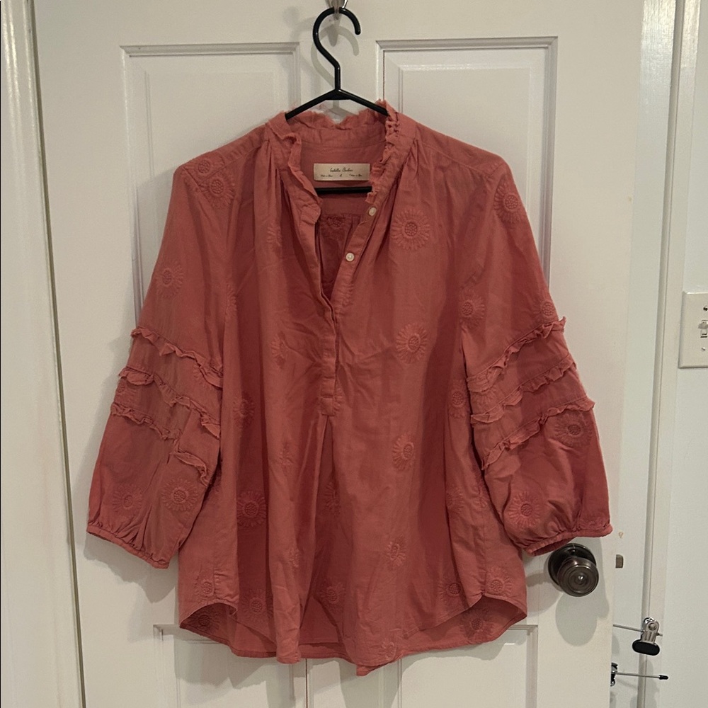 Anthropologie Coral Ruffle Blouse